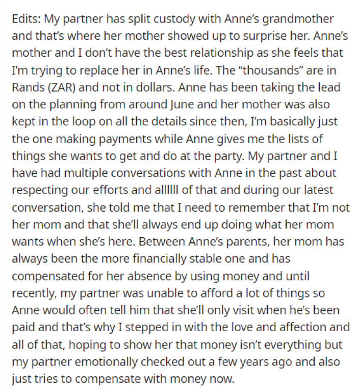 She then added an edit to explain more of their situation, finances, and some of the concerns people had.