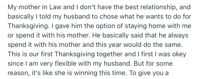 OP Gave Her Husband the Option of Spending Thanksgiving with Her or His Mom, and He Chose His Mom.