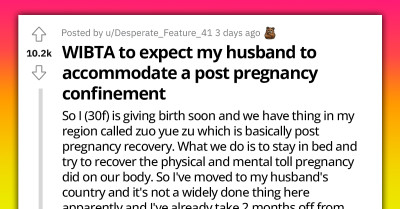 Woman Turns To Reddit After Husband Shuts Down Her Wishes Of A Childbirth Tradition
