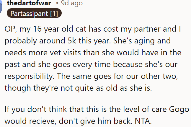 If they can't take financial responsibility for their cats, the OP is right