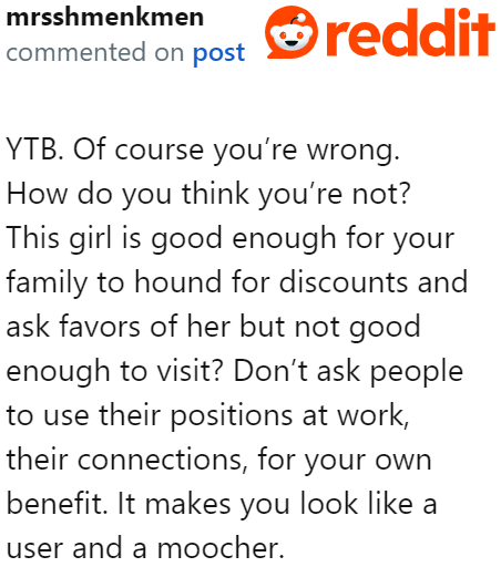 The OP and her family should mind their manners.