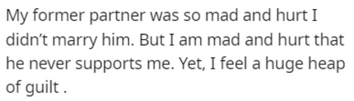 OP left the wedding and now she feels guilty about hurting her partner
