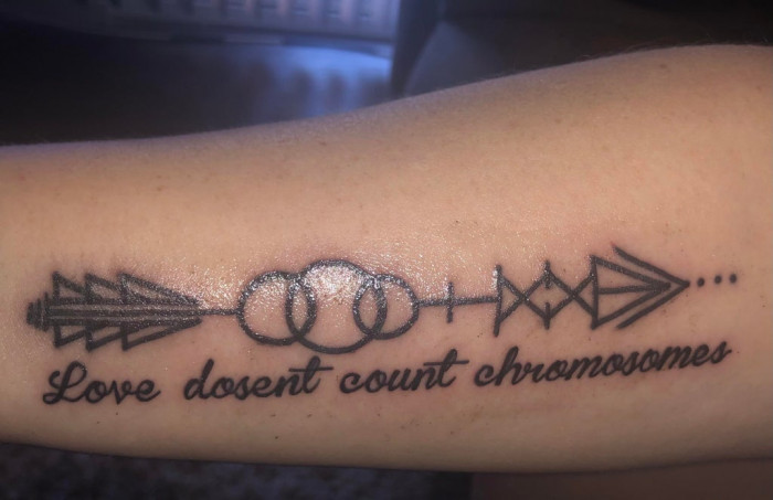 21. My wife got a tattoo yesterday about Down syndrome. Our two-year-old girl has Down syndrome, and this was for her.