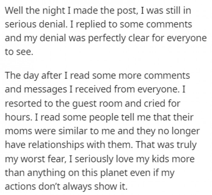 OP was in denial the night she made the post, but the day after, she read some comments that changed her mind