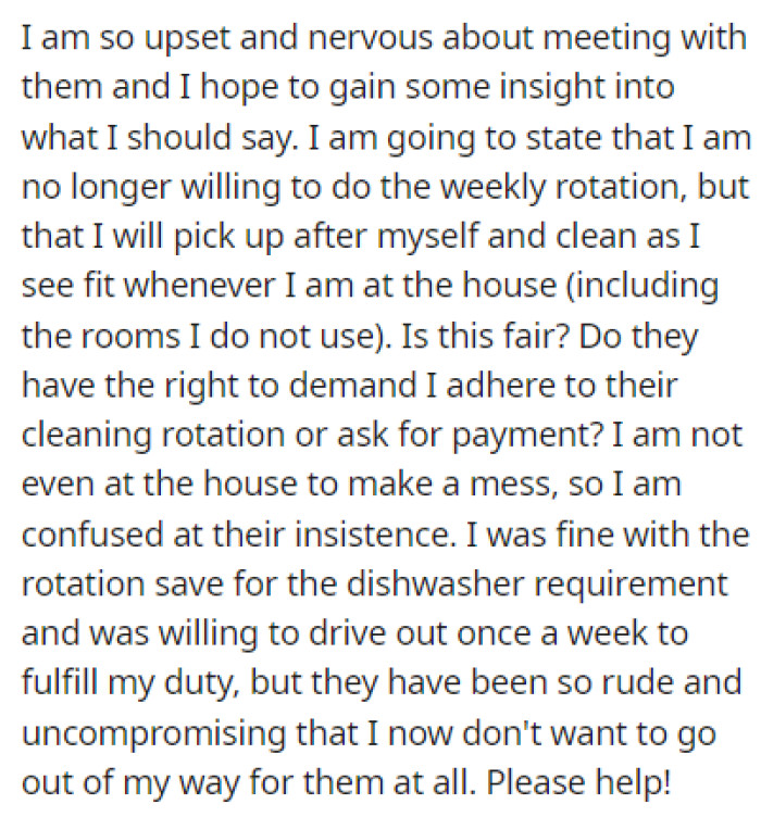 The three are having a house meeting, and OP is looking for advice on how to handle this