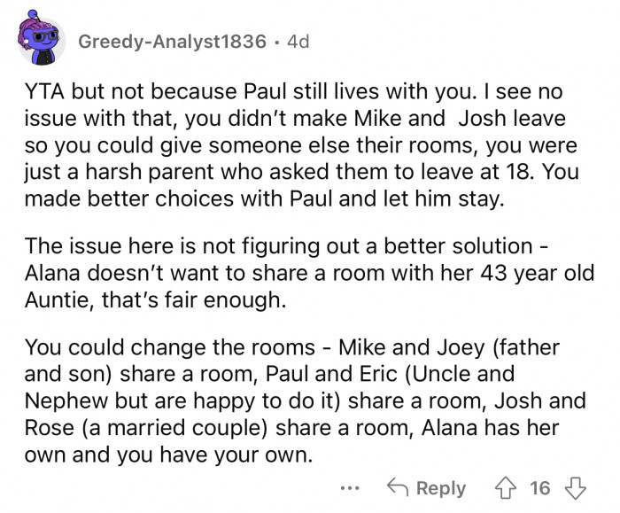 “You were just a harsh parent who asked them to leave at 18.”