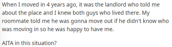 Ultimately, she wants to know if she's TA for not wanting to move out, especially when it wasn't previously discussed.