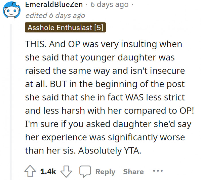 What OP said to her daughter was downright insulting. How can she say that to her child?
