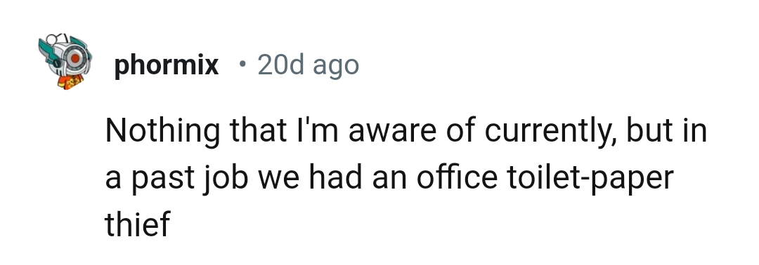 13. A thief who steals the office toilet paper