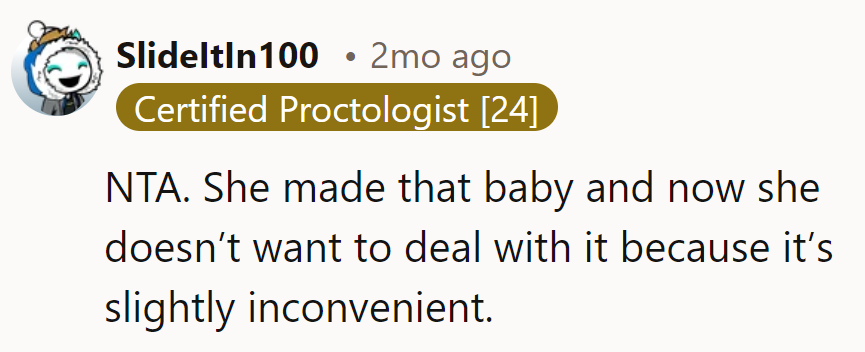 She birthed it, now she's dodging it like a bad haircut.