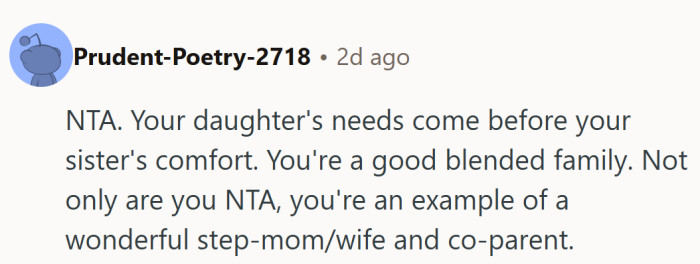 A warm cheer from the sidelines, basically saying the real holiday win is being the kind of stepmom who keeps the family running smoothly, couch complaints and all.