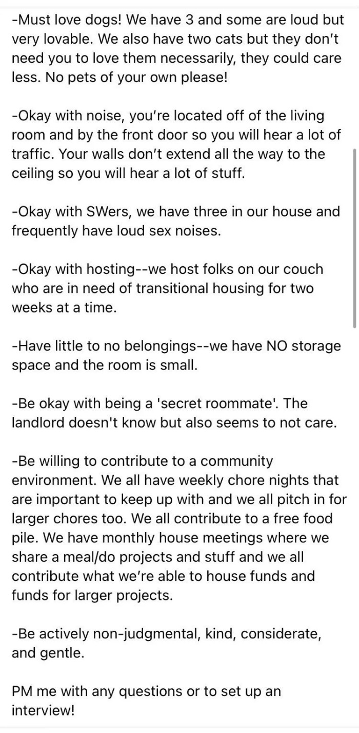 The ad poster started listing their outrageous requirements.