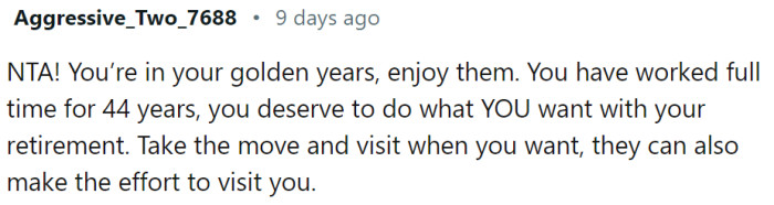 OP and her husband should enjoy their golden years