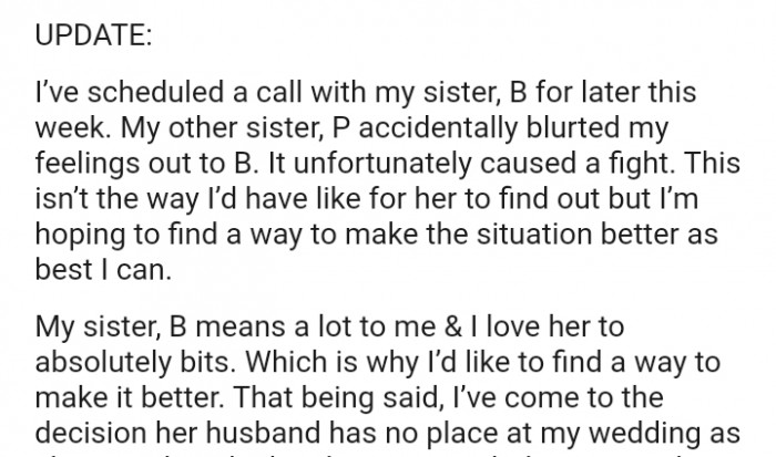 The OP added an update later on so Redditors can get a hint about her decision.