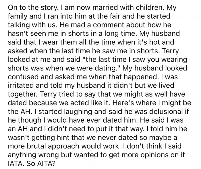 OP randomly ran into Terry while with her husband, and things took a weird turn.