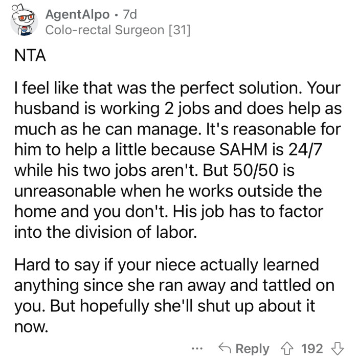 The niece doesn't seem to have learned anything, considering her reaction.