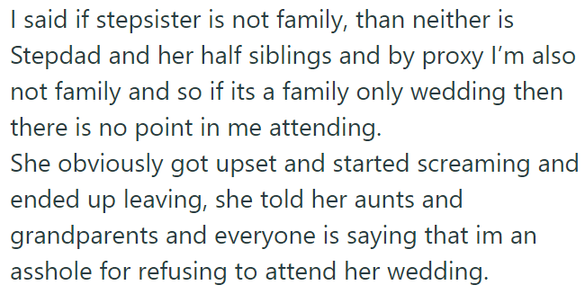 The OP argued with her daughter and eventually said she wouldn't come to her wedding