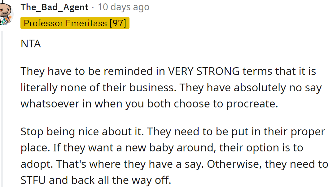 A Redditor said that it's none of his in-laws' business