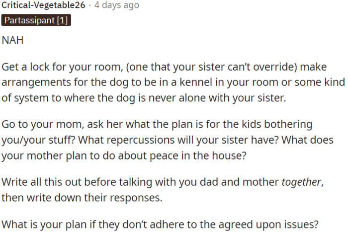 Discuss with your mother the plan for addressing the children's disruptive behavior and the consequences for your sister.