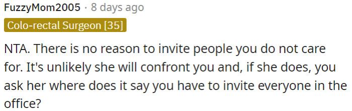 OP doesn't have to invite everyone from the office