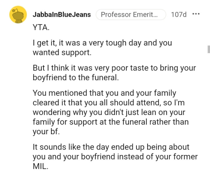 The day ended up being about the OP and her boyfriend