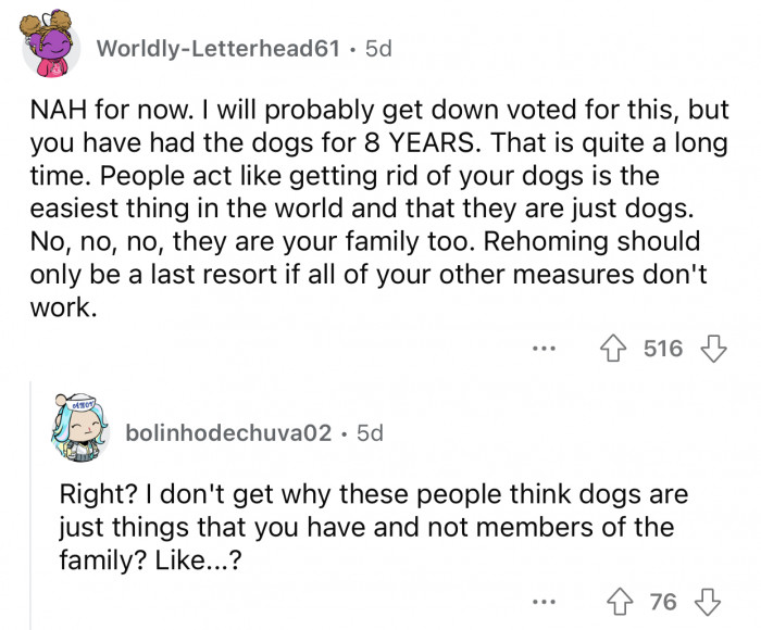 It's not easy to abandon your dogs after 8 years together.