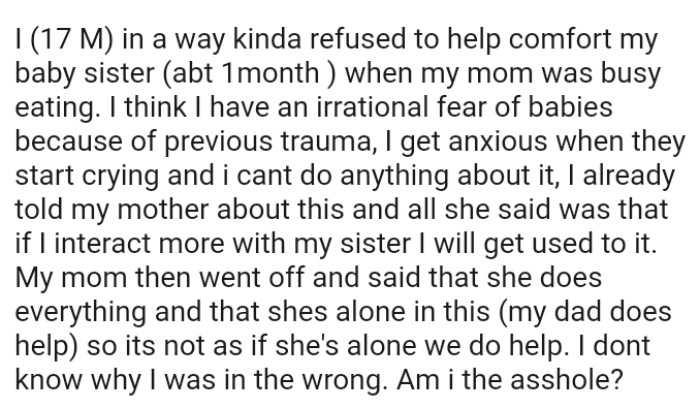 The OP believes he has an irrational fear of babies because of previous trauma