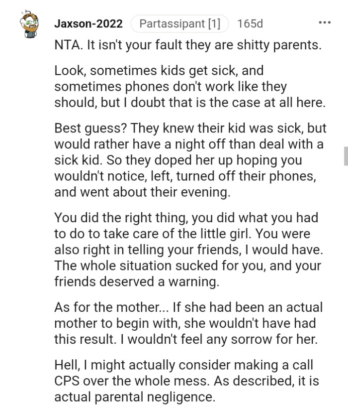 They knew their child was sick but chose to take a night off.