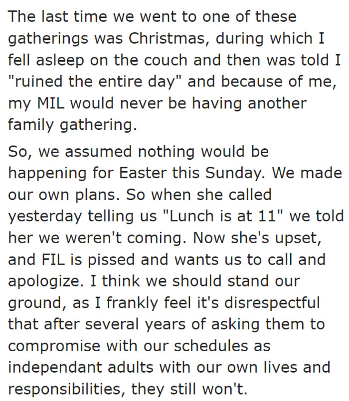 He tells us more details about the situation and what's going on with their schedules and the family not accommodating them so they're able to attend these events.