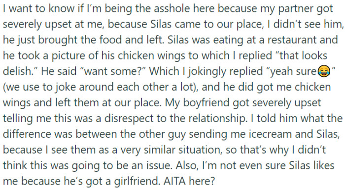 OP's partner became extremely upset when her online friend visited their place to drop off food for OP