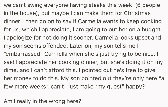 OP son accused her of embarrassing Carmella