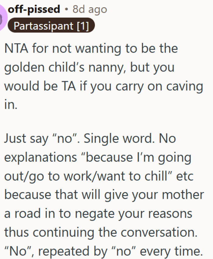 Just say no: one word is all it takes to stop being your sibling's unpaid nanny
