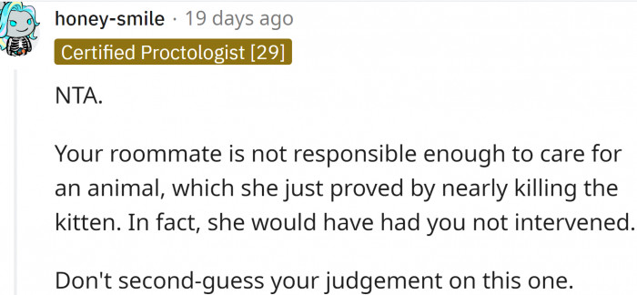 The roommate is not responsible enough to care for an animal