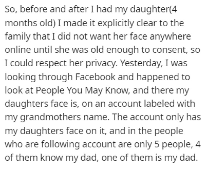 OP made it clear that she doesn't want her daughter's face posted anywhere on the internet