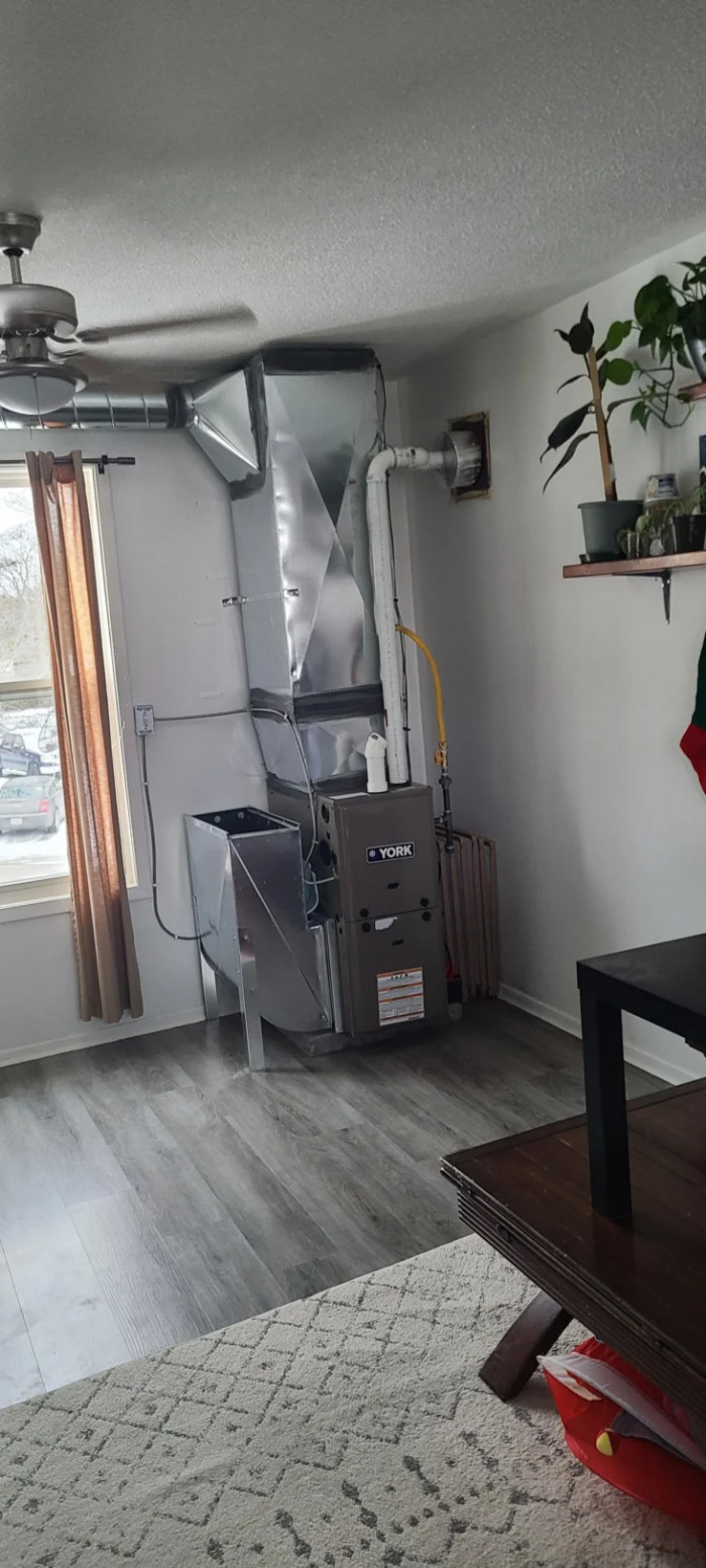 3. Told our landlord to replace our gas fireplace because it was leaking CO; came back to this monstrosity in our living room