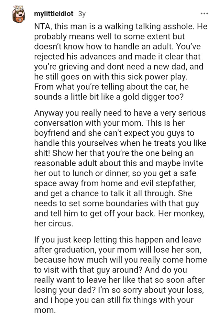 You need to have a serious conversation with your mom.