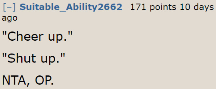 A two-word response to an unwelcome comment