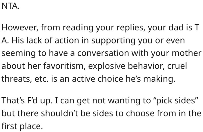 11. Her father's lack of involvement is a major cause for concern.
