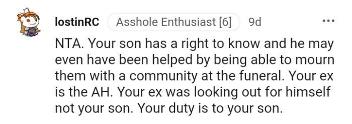Your son does have a right to know