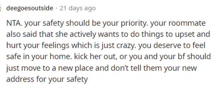 This is true as well. She really should prioritize her safety and put herself first in this situation because that's what truly matters.