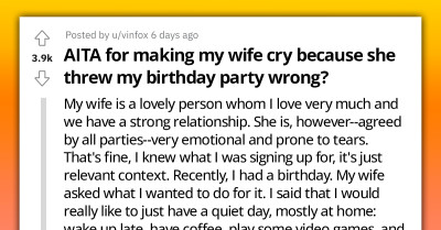Man Leaves Wife In Tears After Criticizing Her For Throwing His Birthday Party The Wrong Way