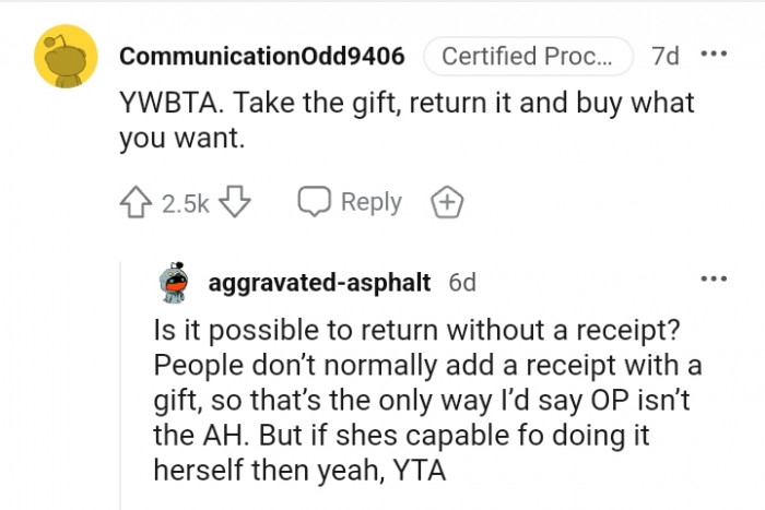 People don't normally add a receipt with a gift