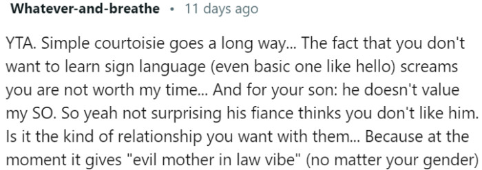 Lack of effort to learn sign language sends a negative message and can strain relationships
