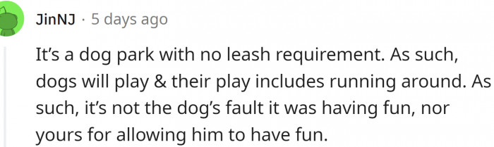 Redditors agree: off-leash parks are places where you can cross paths with running dogs. Or they can run into you...