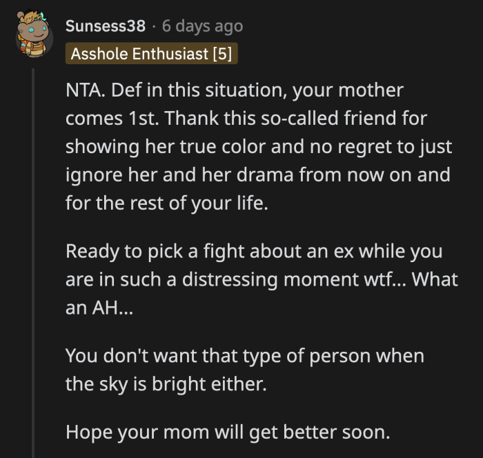 Jane didn't even consider the situation OP was in and focused on her interaction with the ex-boyfriend