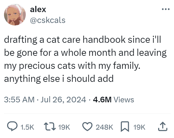 1. The cat owner shared this on her Twitter account