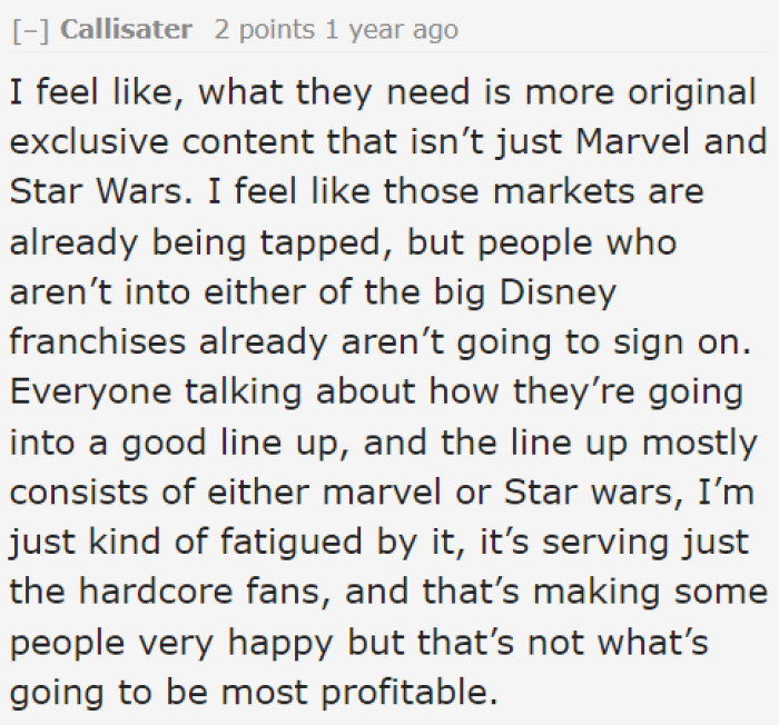 Disney+ needs original content that's outside the franchises they're offering.