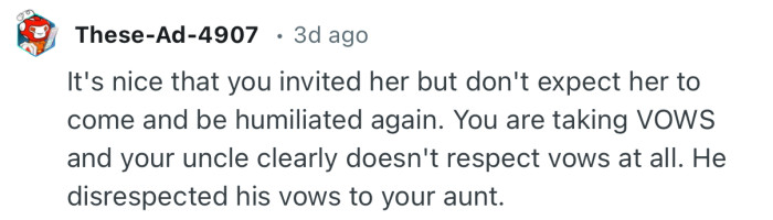 “You are taking VOWS and your uncle clearly doesn't respect vows at all.”