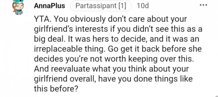 20. It was clearly an irreplaceable thing