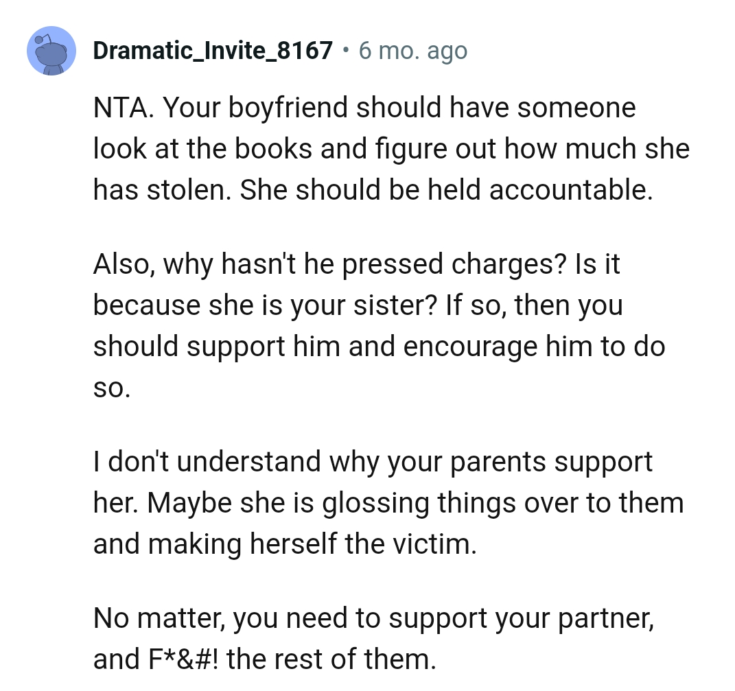 OP's sister should definitely be held accountable for her crime